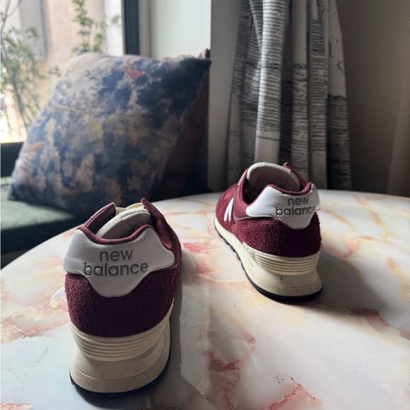 New Balance 574 Maroon and White Sneakers - Picture 4 of 5